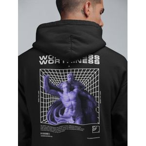Hoodie heren - Worthiness - Wurban Wear | Streetwear | Premium fit | Heren trui | Sweater | Zwart