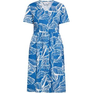 usha - Midi Jurk - Katoen - Bladerenprint - Korte Mouwen - V-hals
