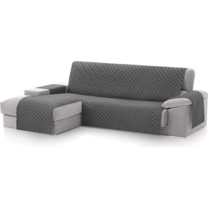 Chaise Longue bankovertrek, bescherming voor linkerarm gewatteerde banken - bankhoes L-vorm - grootte -240 cm. Kleur grijs (vooraanzicht)