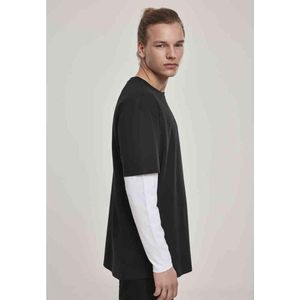 Urban Classics - Oversized Shaped Double Layer Longsleeve shirt - 2XL - Zwart/Wit