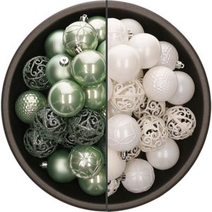 Bellatio Decorations Kerstballen mix - 74-delig - mintgroen en wit - 6 cm - kunststof