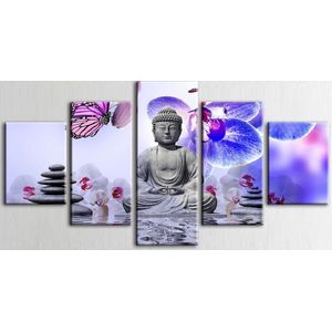 Diamond Painting Pakket - 5 Losse Delen - Boeddha - 150x90 cm - Complete Set - Volledige Bedekking - Ronde Steentjes