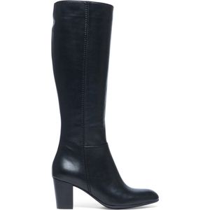 Manfield - Dames - Zwarte hoge laarzen met hak met smalle schacht - Maat 40