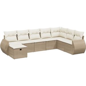 vidaXL 8-delige Loungeset - Beige Rattan & Kussens