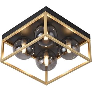 Design plafondlamp Widnes 14,5x28x28 cm 4xG9 zwart en goudkleurig