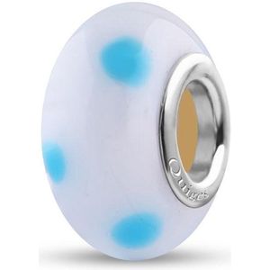Quiges - Glazen - Kraal - Bedels - Beads Wit met Licht Blauwe Stippen Past op alle bekende merken armband NG540