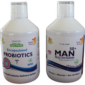 Voordeelpack Probiotics & Man 50+ multivitamine, Al deze ingrediënten en nutriënten zorgen voor een verbetering van energie en uithoudingsvermogen. Deze blend valt onder de Multivitaminen en is nog eens gemixt met ijzer, amino