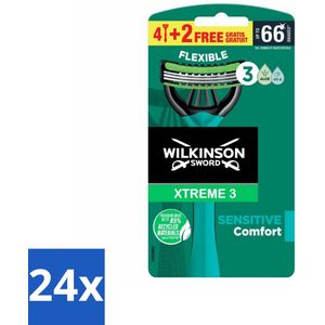 Wilkinson - Wegwerpscheermesjes - Xtreme 3 Sensitive Comfort - Voor Gevoelige Huid - 6 mesjes - Voordeelverpakking - 24 stuks