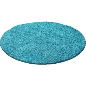 Pochon - Tapijt Life - Turquoise - 120x120x3 - Vloerkleed - Effen - Hoogpolige Vloerkleed - Ronde Vloerkleed - Ronde Tapijt