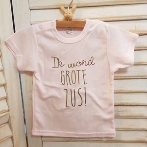 Shirt Ik word grote zus | korte mouw T-Shirt | roze met goud | maat 74 |big sis sister zwangerschap aankondiging bekendmaking big sis sister