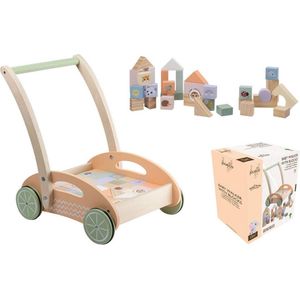 Loopkarretje met blokken-Duwwagen-Baby walker-Baby-Loopauto-Looprek-Blokkenset