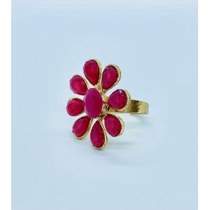 N3 Collecties Verstelbare Bloem Ringen - Roze Rood