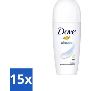 15 x Dove Classic - Deodorant Roll-on - 50 ml - Zachte Oksels - Dagelijks Gebruik