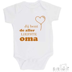 100% katoenen Romper ""Jij bent de allerliefste oma"" Unisex Katoen Wit/tan Maat 56/62