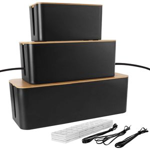 Kabelopbergdoos set - Kabelafdekking met houten deksel en kabelbinders Kabel organiser