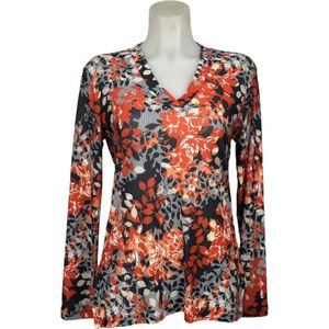 Angelle Milan – Travelkleding voor dames – Rood/Blauwe bloemen blouse – Ademend – Kreukvrij – Duurzame Jurk - In 5 maten - Maat S