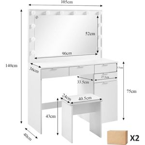 Equivera Hollywood Spiegel Met Verlichting - Make Up Spiegel - Hollywood Spiegel - Hollywood Mirror - Visagie Spiegel