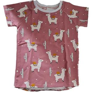 T-Shirt korte mouw Lama - Roze/Wit/Geel - Maat 92 - Hot Pink - Oeko-Tex 100 keurmerk