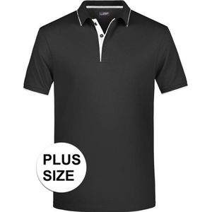 Grote maten polo shirt Golf Pro premium zwart/wit voor heren - Zwarte plus size herenkleding - Werk/zakelijke polo t-shirt 3XL