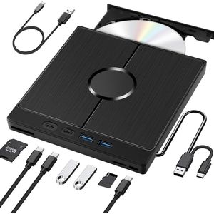 Ynkkvre -Externe DVD/CD speler voor laptop of computer met USB aansluiting - zwart