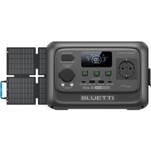 BLUETTI Elite 30 V2 600W 288Wh Powerstation met 60W zonnepanelen- ≤10 ms Pro-Grade UPS Backup- Back-up voor thuis-140 W PD snelladen- TurboBoost-opladen-<30 dB fluisterstille werking-LFP-batterij-Kamperen-Tot 1500 W hefvermogen- USB-C-poort-off-grid