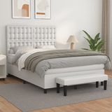 vidaXL - Boxspring - met - matras - kunstleer - wit - 140x190 - cm