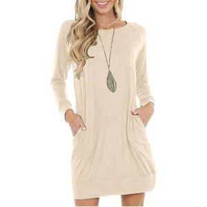 PrinStory Dames trui jurk lange mouwen winterjurken casual losse mini-jurken gebreide trui trui tuniek tops basic jurk met zijzakken