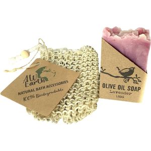 Agnes + Cat Lavender Lavendel Zeep - Olijfoliezeep + Sisal zeepzakje - Inclusief verzenden - Zeeptablet - Zeepblok - Zeepblokje - Handgemaakt - Mild - Zeepnetje - Zeepzakje - Kado - Kadootje - Cadeau - Cadeautje - Moederdag