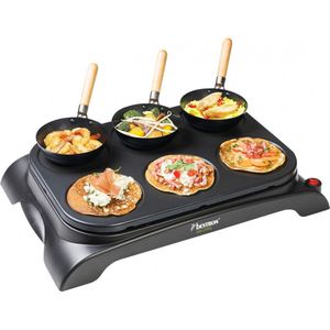 Bestron elektrische Party-Wok-Set, Gourmetstel met mini wok pannen voor 6 personen, incl. 6 houten pannetjes & 1 opscheplepel, 1000 Watt, kleur: zwart