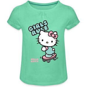 Hello Kitty Op Een Skateboard Met Girls Rules Meisjes T-Shirt Met Plooien