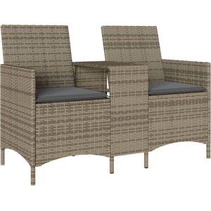 vidaXL - Tuinbank - 2-zits - met - tafel - en - kussens - poly - rattan - grijs