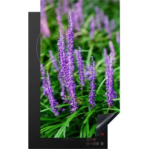 KitchenYeah® Inductie beschermer 30x52 cm - Close-up paars siergras - Kookplaataccessoires - Afdekplaat voor kookplaat - Inductiebeschermer - Inductiemat - Inductieplaat mat