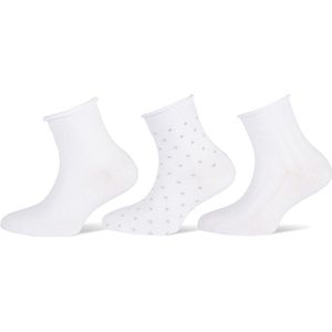 3 paar Meisjessokken - basic/stippen/ribbel - Wit - Maat 19-22