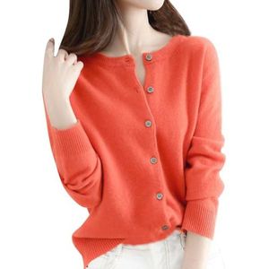 Dames kasjmier cardigan met ronde hals - lange mouwen, zachte gebreide trui voor lente, herfst en winter