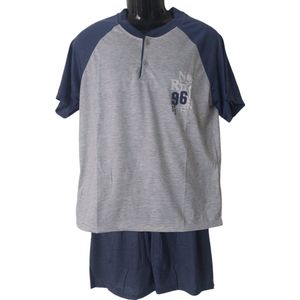 Uniseks Shortama set Dames & Heren - 2 Delig - Kleur Grijs/Donkerblauw/ - Effen met Opdruk Van een Tekst - Maat S - Korte Mouwen - Korte Broek - Knopen - Cadeau - Vaderdag/Moederdag - Kerst