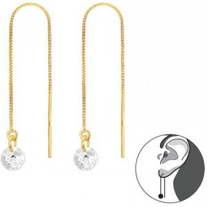 Zilveren oorbellen | Chain oorbellen | Gold plated chain oorbellen met kristal