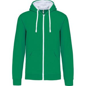 Kariban Herensweater met rits en capuchon in contrasterende kleur K466 - Light Kelly Green / White - 4XL