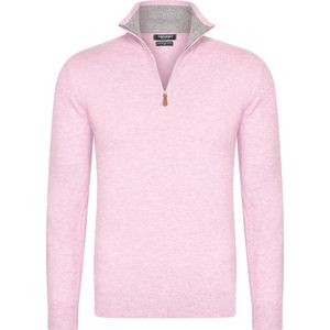 Heren trui Cashmere touch - Schipperstrui met rits - Coltrui Heren - Longsleeve Shirt - Sweater Heren - Maat M - Licht roze
