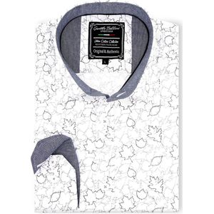 Heren Overhemd - Slim Fit - Tile Block - Wit - Maat L