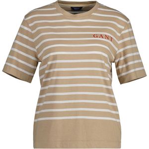 Gant Logo Striped T-shirt Met Korte Mouwen Beige S Vrouw
