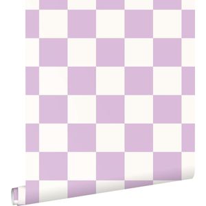 ESTAhome behang geblokt motief lila paars en wit - 53 cm x 10.05 m - 139997