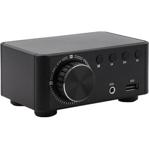 Stereo Audio 2-kanaals Versterker Ontvanger Bluetooth 5.0 Mini Hi-Fi Klasse met Bas- en Treble-regeling voor Home-luidsprekers - 50 W x 2 (Zwart) .