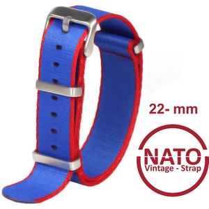 22mm Nato Strap Blauw met rode streep - Vintage James Bond - Nato Strap collectie - Mannen - Horlogebanden - 22 mm geschikt voor oa Seiko, Rood  SKX009 SKX007 SKX021, OMEGA Seamaster, Citizen, Tag Heuer, Casio, Tudor, Rolex submariner