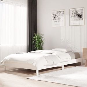 The Living Store Stapelbaar Bed - Massief Grenenhout - Wit - 206.5 x 106.5 x 22 cm - Geschikt voor 100 x 200 cm Matras