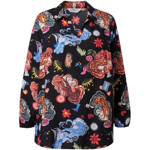 Angel of Style - Dames - Tuniek A-lijn comic-tijgermotief lange mouw - Zwart - Maat 42