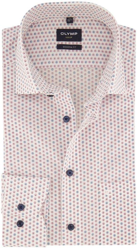 Olymp - Modern Fit - Overhemd - Wit Roze Blauw - Katoen