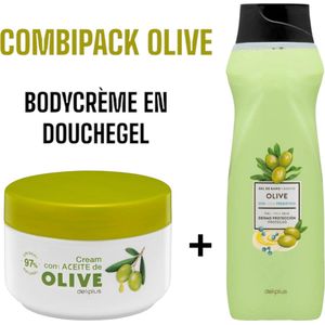 Deliplus | Cream con Aceite de Oliva - Gel de Baño Oliva | Lichaamscrème met Olijfolie - Douchegel met Olijfolie | Combipack | Uit Spanje | 1000ml