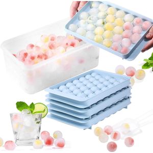 IJsblokjesvorm met deksel en reservoir, ijsballenmaker voor vriezer, mini-ijsblokjes in cirkelvorm, voor 99 stuks. Sphere-ijsballen, 2,54 cm, 3 laden, 1 ijsemmer en schep.