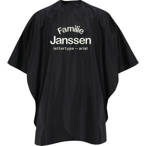 Kapmantel met gepersonaliseerde familienaam geborduurd in de kleur wit met lettertype Arial. Ook leuk als Vaderdag cadeau