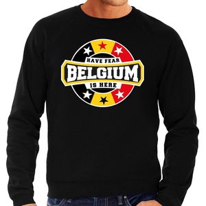 Have fear Belgium is here sweater met sterren embleem in de kleuren van de Belgische vlag - zwart - heren - Belgie supporter / Belgisch elftal fan trui / EK / WK / kleding S